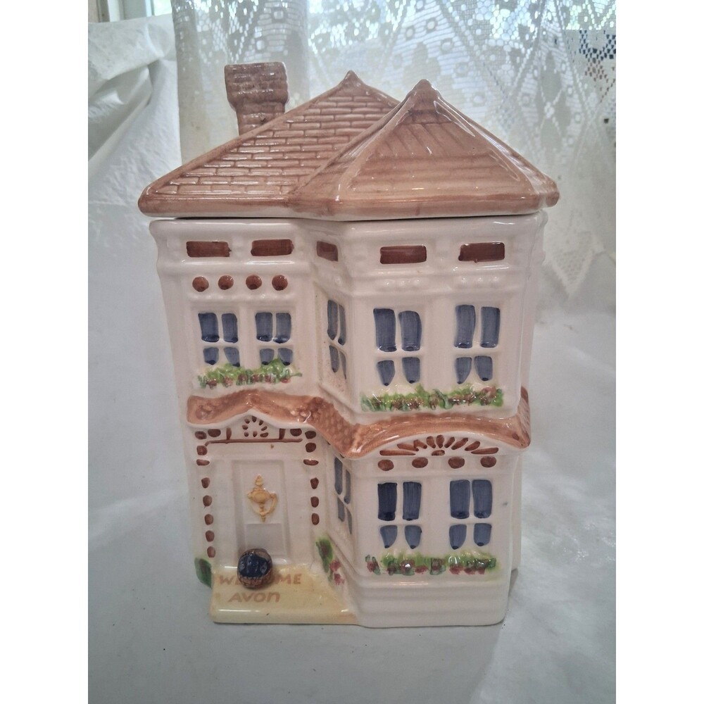 Vintage Avon Townhouse Ceramic Cookie Jar Victorian Cottage House Canister 1989